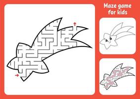 Abstract maze. Falling star. Game for kids. Puzzle for children. Labyrinth conundrum. Find the right path. Education worksheet. With answer. vector