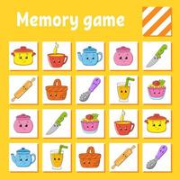 Memory game for kids. Education developing worksheet. Activity page with pictures. Puzzle game for children. Logical thinking training. Isolated vector illustration. Funny character. Cartoon style.