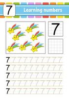 Trace and write. Handwriting practice. Learning numbers for kids. Education developing worksheet. Activity page. Isolated vector illustration in cute cartoon style.