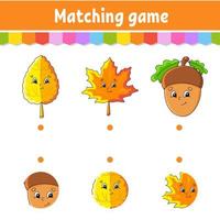 Matching game for kids. Education developing worksheet. Draw a line. Activity page. Cartoon character. Autumn theme. vector