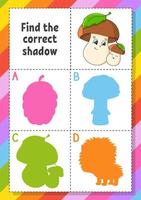 Find the correct shadow. Education developing worksheet for kids. Puzzle game. Activity page. Cartoon character. Autumn theme. vector