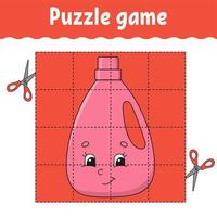 Puzzle game for kids. Education developing worksheet. Learning game for children. Wash detergent. Color activity page. For toddler. Riddle for preschool. Isolated vector illustration in cartoon style.