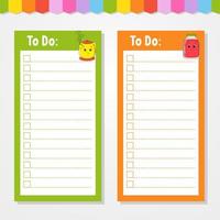 To do list for kids. Empty template. The rectangular shape. Isolated color vector illustration. Funny character. Cartoon style. For the diary, notebook, bookmark.