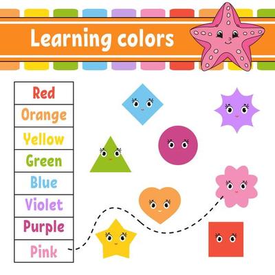 Learning colors. Education developing worksheet. Activity page with pictures. Game for children. Isolated vector illustration. Funny character. Cartoon style.