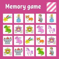 Memory game for kids. Education developing worksheet. Activity page with pictures. Puzzle game for children. Logical thinking training. Isolated vector illustration. Funny character. Cartoon style.
