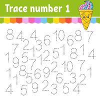 Trace number . Handwriting practice. Learning numbers for kids. Education developing worksheet. Activity page. Game for toddlers and preschoolers. Isolated vector illustration in cute cartoon style.