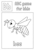 la letra b es para abeja. juego de abc para niños. Página para colorear del alfabeto. personaje animado. palabra y letra. ilustración vectorial. vector