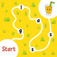 Logic puzzle game. Learning words for kids. Find the hidden name. Education developing worksheet. Activity page for study English. Isolated vector illustration. Cartoon style.