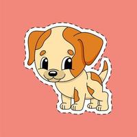 Sticker with contour. Dog animal. Cartoon character. Colorful vector illustration. Isolated on color background. Template for your design.