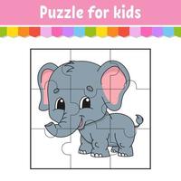 Puzzle game for kids. Gray elephant. Education worksheet. Color activity page. Riddle for preschool. Isolated vector illustration. Cartoon style.
