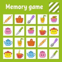 Memory game for kids. Education developing worksheet. Activity page with pictures. Puzzle game for children. Logical thinking training. Isolated vector illustration. Funny character. Cartoon style.