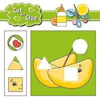 Cut and glue. Game for kids. Education developing worksheet. Cartoon character. Color activity page. Hand drawn. Isolated vector illustration.