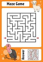 Square maze. Game for kids. Funny labyrinth. Education developing worksheet. Activity page. Puzzle for children. Cartoon style. Riddle for preschool. Logical conundrum. Color vector illustration.