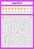 Square maze. Game for kids. Puzzle for children. Labyrinth conundrum. Color vector illustration. Find the right path. The development of logical and spatial thinking.