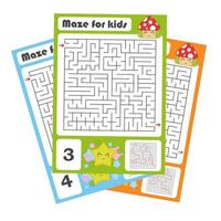 Square maze. Game for kids. Puzzle for children. Labyrinth conundrum. Color vector illustration. Find the right path. The development of logical and spatial thinking.