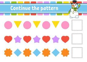 Continue the pattern. Education developing worksheet. Game for kids. Activity page. Puzzle for children. Riddle for preschool. Flat isolated vector illustration. Cute cartoon style.