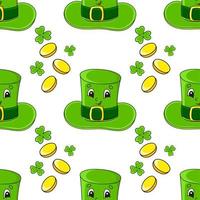 Color seamless pattern. Leprechaun hat. St. Patrick's Day. Cartoon style. Hand drawn. Vector illustration isolated on white background.