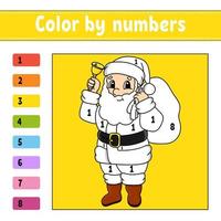 Color by numbers. Christmas theme. Activity worksheet. Game for children. Cartoon character. Vector illustration.