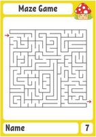 Square maze. Game for kids. Puzzle for children. Labyrinth conundrum. Color vector illustration. Find the right path. The development of logical and spatial thinking.