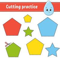 Cutting practice for kids. Education developing worksheet. Activity page with pictures. Color game for children. Isolated vector illustration. Funny character. Cartoon style.