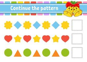 Continue the pattern. Education developing worksheet. Game for kids. Activity page. Puzzle for children. Riddle for preschool. Flat isolated vector illustration. Cute cartoon style.