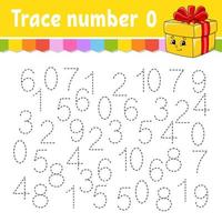 Trace number . Handwriting practice. Learning numbers for kids. Education developing worksheet. Activity page. Game for toddlers and preschoolers. Isolated vector illustration in cute cartoon style.