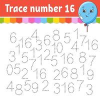 Trace number . Handwriting practice. Learning numbers for kids. Education developing worksheet. Activity page. Game for toddlers and preschoolers. Isolated vector illustration in cute cartoon style.