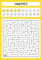 Square maze. Game for kids. Puzzle for children. Labyrinth conundrum. Color vector illustration. Find the right path. The development of logical and spatial thinking.