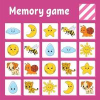 Memory game for kids. Education developing worksheet. Activity page with pictures. Puzzle game for children. Logical thinking training. Isolated vector illustration. Funny character. Cartoon style.