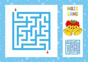 Square maze. Game for kids. Puzzle for children. Christmas theme. Happy character. Labyrinth conundrum. Color vector illustration. Find the right path. With answer. Isolated vector illustration.