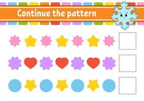 Continue the pattern. Education developing worksheet. Game for kids. Activity page. Puzzle for children. Riddle for preschool. Flat isolated vector illustration. Cute cartoon style.