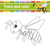 Trace and color. Coloring page for kids. Handwriting practice. Education developing worksheet. Activity page. Game for toddlers. Isolated vector illustration. Cartoon style.