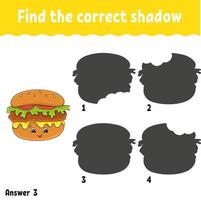 Find the correct shadow. Education developing worksheet. Matching game for kids. Activity page. Puzzle for children. Cartoon character. Isolated vector illustration.