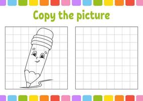 Copy the picture. Coloring book pages for kids. Education developing worksheet. Game for children. Back to school. Handwriting practice. Funny character. Cute cartoon vector illustration.