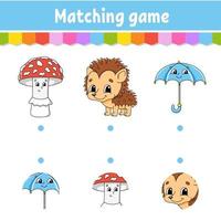 Matching game for kids. Education developing worksheet. Draw a line. Activity page. Cartoon character. Autumn theme. vector