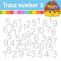 Trace number . Handwriting practice. Learning numbers for kids. Education developing worksheet. Activity page. Game for toddlers and preschoolers. Isolated vector illustration in cute cartoon style.