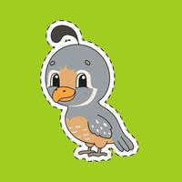 Sticker with contour. Quail bird. Cartoon character. Colorful vector illustration. Isolated on color background. Template for your design.