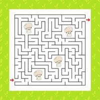 Square maze. Game for kids. Puzzle for children. Labyrinth conundrum. Color vector illustration. Find the right path. Isolated vector illustration. Cartoon character.