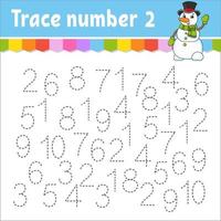 Trace number . Handwriting practice. Learning numbers for kids. Education developing worksheet. Activity page. Game for toddlers and preschoolers. Isolated vector illustration in cute cartoon style.