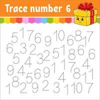 Trace number . Handwriting practice. Learning numbers for kids. Education developing worksheet. Activity page. Game for toddlers and preschoolers. Isolated vector illustration in cute cartoon style.