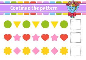 Continue the pattern. Education developing worksheet. Game for kids. Activity page. Puzzle for children. Riddle for preschool. Flat isolated vector illustration. Cute cartoon style.