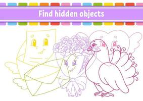 Find hidden object. Education developing worksheet. Activity page with pictures. Color contour. Logical thinking training. Isolated vector illustration. Funny character. Cartoon style.