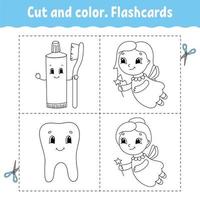 Cut and color. Flashcard Set. Coloring book for kids. Cartoon character. vector