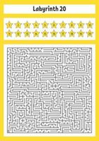 Square maze. Game for kids. Puzzle for children. Labyrinth conundrum. Color vector illustration. Find the right path. The development of logical and spatial thinking.