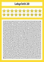 Square maze. Game for kids. Puzzle for children. Labyrinth conundrum. Color vector illustration. Find the right path. The development of logical and spatial thinking.