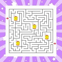 Square maze. Game for kids. Puzzle for children. Labyrinth conundrum. Color vector illustration. Find the right path. Isolated vector illustration. Cartoon character.