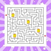 Square maze. Game for kids. Puzzle for children. Labyrinth conundrum. Color vector illustration. Find the right path. Isolated vector illustration. Cartoon character.