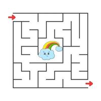 Square maze. Game for kids. Puzzle for children. Cartoon character. Labyrinth conundrum. Color vector illustration. Find the right path. The development of logical and spatial thinking.