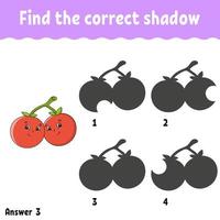 Find the correct shadow. Education developing worksheet. Matching game for kids. Activity page. Puzzle for children. Cartoon character. Isolated vector illustration.