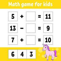 Math game for kids. Education developing worksheet. Activity page with pictures. Game for children. Color isolated vector illustration. Funny character. Cartoon style.